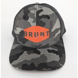 BRUNT Workwear Trucker Hat Mens OSFM Gray Camo Orange Logo Snapback Mesh Cap